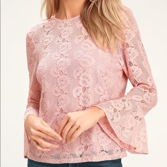 Lulus Perfect Petals Blush Pink Lace Three-Quarter Sleeve Top - Picture 4 of 7